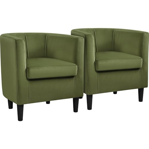 Yaheetech Barrel Accent Chairs Set of 2, Modern Armchairs, Olive Green | Soft Velvet Chair with High-Density Foam Seat, Upholstered Barrel Sofa Chair for Living Room Bedroom Waiting Room - color: Olive Green, size: Set of 2