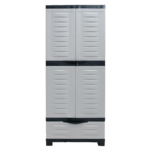 Sunnydaze 57" Garage Storage Cabinet with Locking Doors & Shelves, Gray - color: Grey, style: With Drawer - 57.5" H