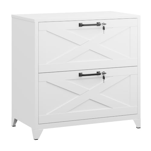 BYNSOE 2 Drawer Lateral File Cabinet Metal Filing Cabinet with Lock Office Home Steel Lateral File Cabinet for A4 Legal/Letter Size Lockable Wide Metal Cabinet,Assembly Required - color: White, size: 2 Drawers-3