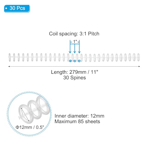 PATIKIL 12mm(1/2") Plastic Spiral Binding Coils, 30 Pcs Binding Spirals 85 Sheet Capacity Binding Spirals for Binding Paper Sheets, Clear - color: Clear, size: 12mm(1/2")