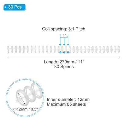 PATIKIL 12mm(1/2") Plastic Spiral Binding Coils, 30 Pcs Binding Spirals 85 Sheet Capacity Binding Spirals for Binding Paper Sheets, Clear - color: Clear, size: 12mm(1/2")