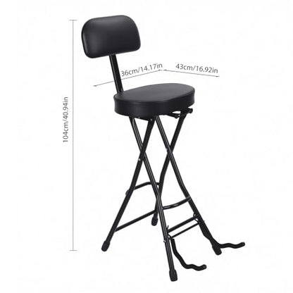 Guitar Seat with Stand, Guitar Stool with Padded Cushion, Collapsible Design, Heavy-Duty Ergonomic Backrest, Guitars Stool (Black) - color: Black-d