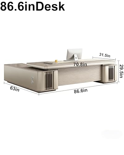 L-Shaped Executive Desk with Side Cabinet and Multimedia Socket - color: A-right, size: 86.6in