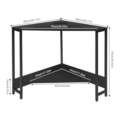 Corner Desk Triangle, Triangle Corner Desk with Outlet, Computer Table with Storage Shelf, Black, Space Saving, for Home Office, Dorm, Small Spaces