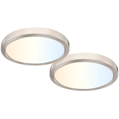 hykolity 9 Inch Selectable CCT LED Round Flat Panel Light,1800LM,2 Pack | 18W 3000K/4000K/5000K, Edge-Lit Flush Mount Ceiling Light Fixture for Kitchen, Bedroom, Laundry and Closet Room,Brush Nickel - color: Brush Nickel, size: 9 inch