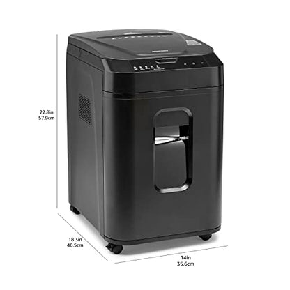 Amazon Basics 150-Sheet Autofeed Micro-Cut Paper and Credit Card Shredder, High Security Level P-4 with 8.5-Gallon Bin, 60-Minute Continuous Run Time, Black - size: 150 Sheet