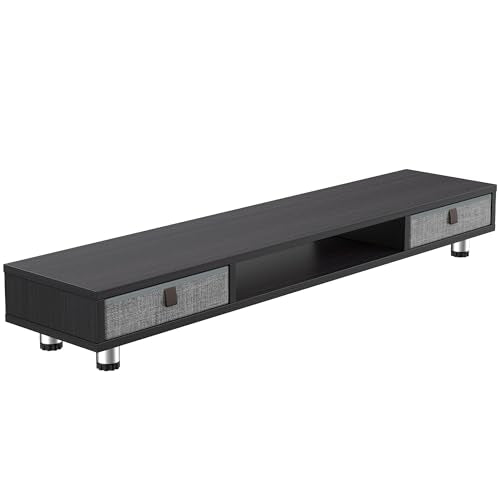 Fenge Dual Monitor Stand, 2-Tier Desk Organizer with Drawers, 42.5in, Black - color: Black