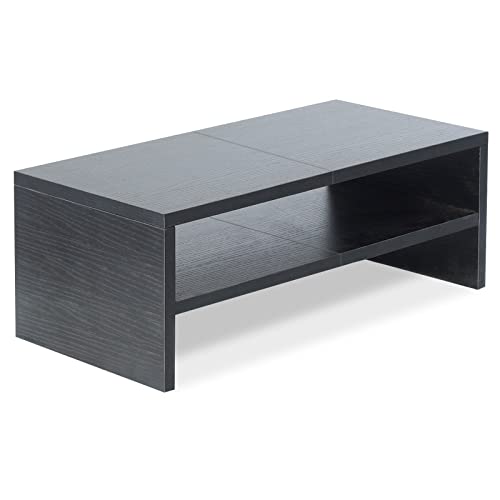 TEAMIX 20 inch Wood Monitor Riser Stand with Keyboard Storage，2 Tiers Black - color: Black, size: 20 x 9.5 x 6.7 inches