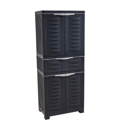 Sunnydaze 57" Garage Storage Cabinet with Doors & Shelves, Charcoal - color: Charcoal, style: With Drawer - 57" H