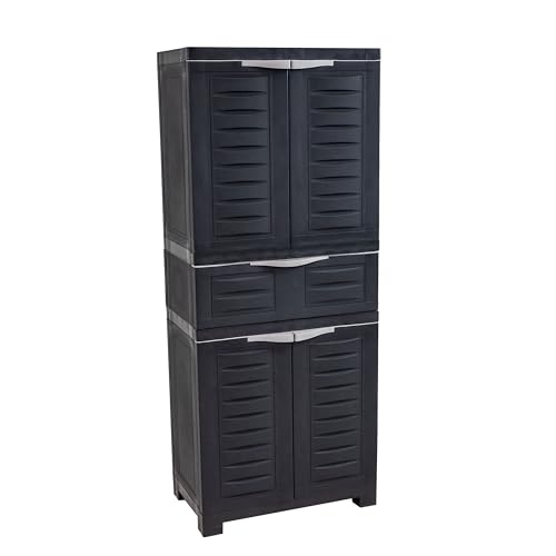 Sunnydaze 57" Garage Storage Cabinet with Doors & Shelves, Charcoal - color: Charcoal, style: With Drawer - 57" H