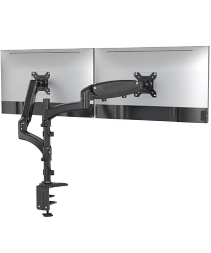SHOPPINGALL Fully Adjustable Dual Gas Spring LCD Monitor Arm Desk Mount Stand with 2 Swing Arms for Two 15"-32" Monitors, Desk Clamp and Grommet Mounting Options in The Box - SA-GM124D-Black