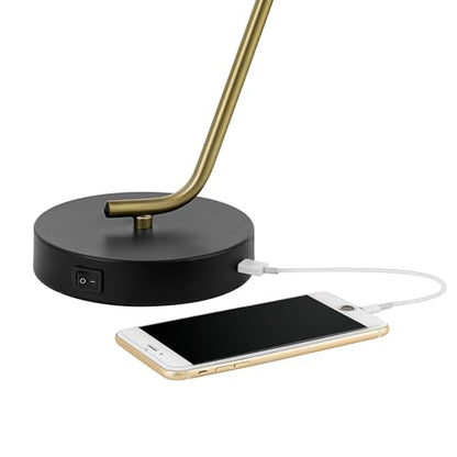 Globe Electric 52095 Belmont 17" Desk Lamp, Matte Black, Antique Brass Accents, Fast Charging USB Port, Rocker On/Off Switch - color: Belmont Matte Black