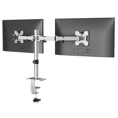 Suptek Dual Monitor Desk Mount, Adjustable Dual Monitor Arm for 2 Monitor Screens up to 38 inch, Extra Tall 15.75" Pole Monitor Stand for Desk, Holds up to 22 lbs,Silver(MD9442MS) - color: Silver, size: 27"-38"