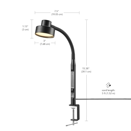Globe Electric 15" LED Integrated Matte Black Clamp Desk Lamp with Adjustable Silicone Gooseneck - color: Matte Black, Isaac