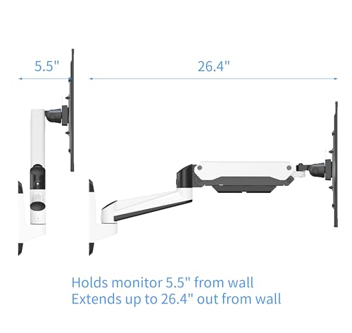 SHOPPINGALL Fully Adjustable Single Gas Spring Wall Mount LCD with Swing Arm for Monitors Screens up to 32" - SA-GA12W+A05-White