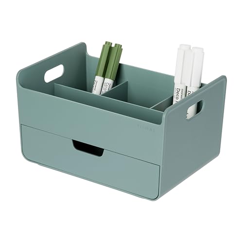 BLUE GINKGO Portable Desk Organizer, Green, Made in Korea | 3 Compartments. Half Drawer. Everyday Storage. - color: GREEN, size: Portable
