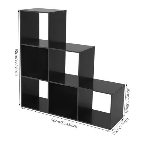 3-Tier Stepped Bookshelf, 6 Cube Storage Organizer, Freestanding Ladder Bookcase, L-Shaped Corner Shelf, Room Divider Shelf, 35.4" Tall Modern Display Shelf for Home Office Living Room - size: 6-Cube/L-Shaped
