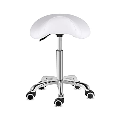 Kaleurrier Rolling Saddle Stool with Wheels: Massage Adjustable Stool - color: White, style: Without Back