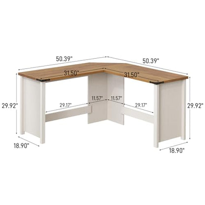 Vabches Farmhouse 50.39" L Shaped Executive Desk, Unique White - color: 50.39in Unique White With L-shaped
