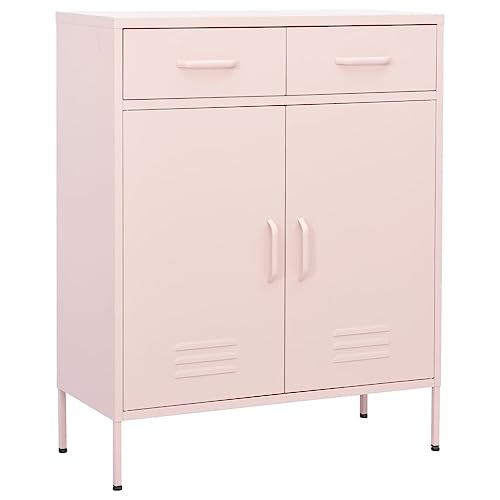 Pink Steel Storage Cabinet, 2-Door Metal Organizer with Adjustable Shelves for Living Room Bedroom Office, Modern Matte Finish Utility Locker, 31.5 x 13.8 x 40.0 Inches - color: Pink