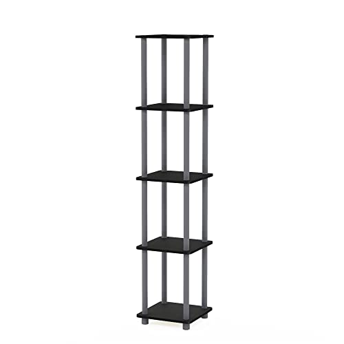 FURINNO Turn-N-Tube 5-Tier Corner Square Rack Display Shelf, Round, Black/Grey - color: Black/Grey, size: 5-Tier Round Tube