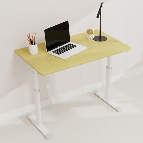 39" Hand-Crank Adjustable Modern Office Desk, Compact Computer Desk with Wide Footstand, Computer Table for Sitting/Standing Home Work, Wood - color: Wood