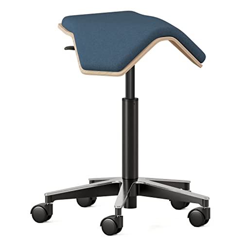 Branch Saddle Chair, Ergonomic Rolling Stool | Birch Plywood Frame and Recycled Seat Fabric, Height Adjustable Saddle Seat for Active Sitting and Better Posture, Pacific - color: Pacific