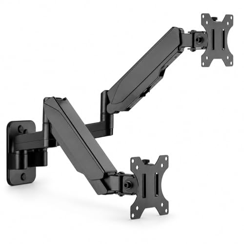 Mount-It! Dual Monitor Wall Mount Bracket - Double Computer Monitor Wall Mount With Two Height Adjustable Full Motion Arms Tilt up to 17" - 32" Inch Screens with 75, 100 VESA Patterns, 19.8 Lb Per Arm