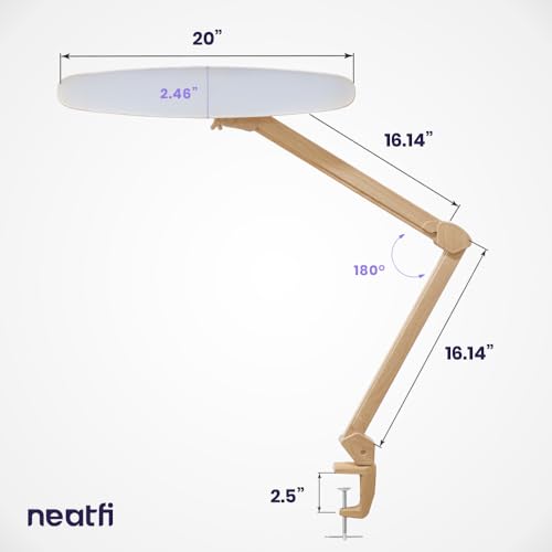 Neatfi LED Desk Lamp, 2200 Lumens, 24W, 20-Inch Head (Brown Wood) - color: Brown Wood, size: Non-CCT with Clamp