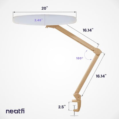 Neatfi LED Desk Lamp, 2200 Lumens, 24W, 20-Inch Head (Brown Wood) - color: Brown Wood, size: Non-CCT with Clamp