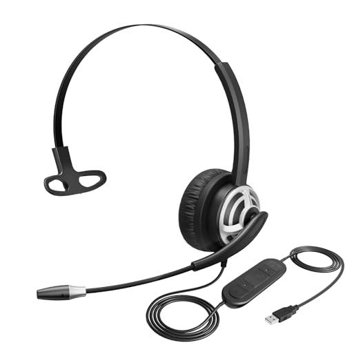 MKJ USB Headset for Computer Laptop, Noise Canceling Mic, in-line Control