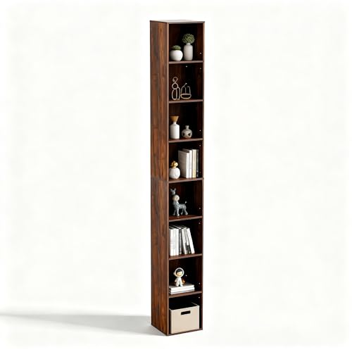 8-Cube Storage Organizer Bookcase, Tall Narrow Bookshelf for Home Office (Dark Brown) - color: Dark Brown,black Walnut, size: 8-Cube