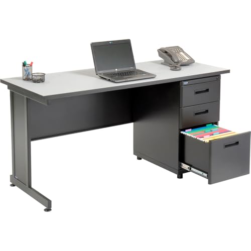 Interion Office Desk with 3 Drawers, 60"W x 24"D - Gray