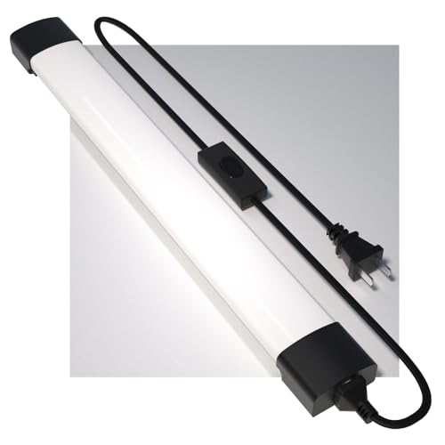 Plug in Light Fixture 2FT Linkable 5000K Under Cabinet Lighting, LED Tube Light Fixture with Plug, Triproof Ceiling Wall Light for Closet Workbench Kitchen Basement Garage - color: Black, size: 2FT-1PCS/with plug