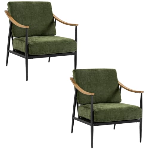RNKSFX Modern Accent Chairs Set of 2 for Living Room Bedroom Mid Century Arm Chairs Upholstered Office Accent Chairs Comfy Waiting Room Chairs with Metal Frame, Olive Green - color: Olive Green