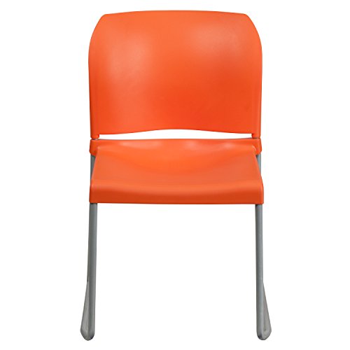 EMMA + OLIVER Home and Office Guest Chair Orange Full Back Contoured | Sled Base, Powder Coated, Contoured, 880 LBS. Weight Capacity - color: Orange