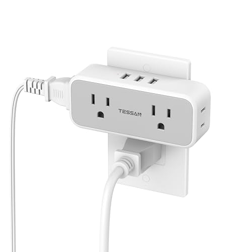 TESSAN Wall Outlet Extender, Multi Plug Mini Wall Expander, Grey - color: Grey with USB-A, size: 7 Outlets