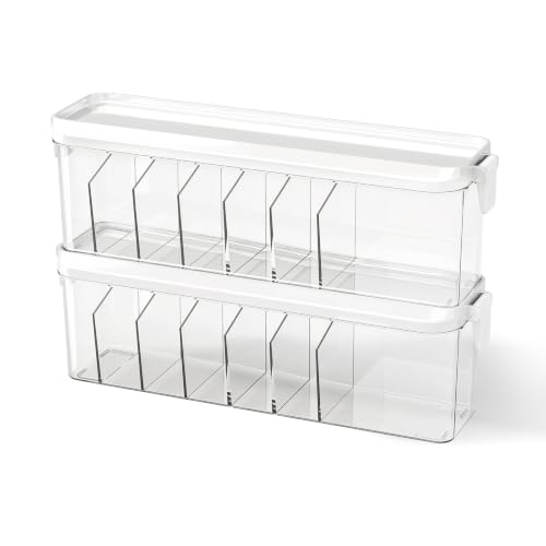 2 Pack Cable Organizer Box with Lid, Charge Cord Storage Organizer | Stackable Cable Storage Box, Fixed Dividers, No Cable Ties, Clear Dustproof Wire Management for Home Office Electronics