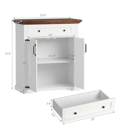 Coffee Bar Cabinet, 27.6" W Farmhouse Buffet Cabinet with Door & Drawer, Kitchen Cabinet with Adjustable Shelf for Hallway, Living Room, Dinning Room (White) - color: White
