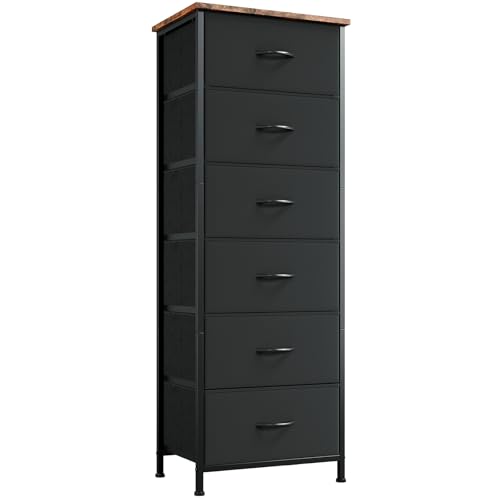 Somdot Tall Dresser for Bedroom, 6 Drawer Storage Cabinet, Home Storage - color: Black Rustic Brown, size: 11.8"D x 16.5"W x 45.3"H (6 Drawers)