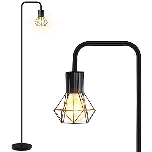 BoostArea Floor Lamp, Industrial Floor Lamp, Office Standing Lamp, E26 Socket, On/Off Footswitch, Whole Metal, Modern Small Simple Stand Up Lamp for Bedroom Living Room, Vintage, Mid Century - color: Black with Bulb