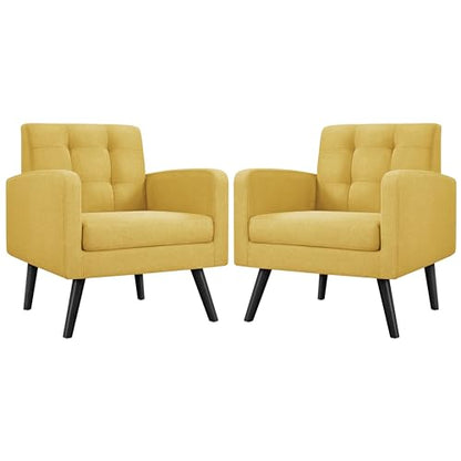 Yaheetech Mid Century Accent Chairs Set of 2 Living Room Chairs Yellow | Linen-Like Upholstered Sillones Para Sala, Modern Reading Nook Chairs, Button Tufted Back, Rubberwood Legs, Bedroom Office - color: Yellow, size: set of 2