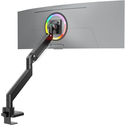 ONKRON Heavy Duty Monitor Arm for 17-57 Inch Screens up to 59.4 lbs, Ultrawide Screen Mount with Adjustable Gas Spring, VESA 75x75-200x200, Single Arm Monitor Mount for Desk, Clamp & Grommet Black | Ultrawide monitor mount with 23" extension, gas spring,