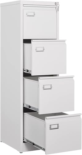 4 Drawer File Cabinet,Metal Filing Cabinets with Lock,18" Deep Vertical Filing Cabinets for Home Office,Steel Storage Cabinet fits Letter/Legal/A4 Size - color: White, size: 52.5"H x 15"W x 17.7"D