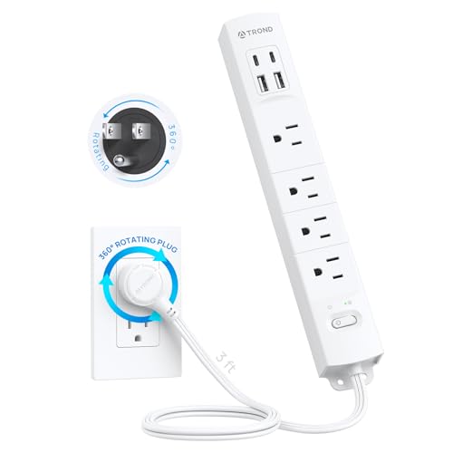 TROND Wall Mount Surge Protector Power Strip with 360 Rotating Plug, 3ft - color: White, size: 3FT Rotating Plug
