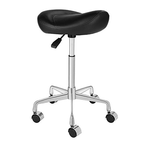 Kaleurrier Rolling Saddle Stools with Wheels: Seat Height 22-28 inch - color: Black, size: Without Back