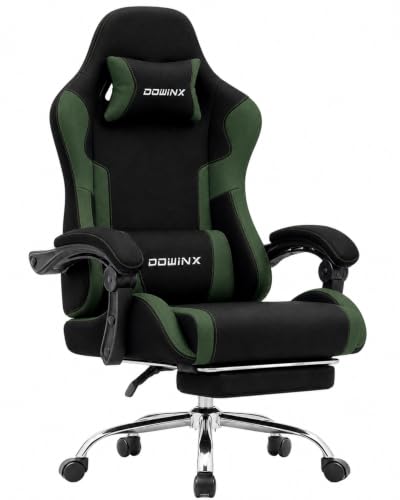 Dowinx Ergonomic Gaming Chair with Footrest & Massage Lumbar, 2D-Linkage Armrests for Computer Chair 330lbs with Headrest Pillow for Office, Home, Streaming and Long Gaming Sessions, Fabric Dark Green - color: Dark Green
