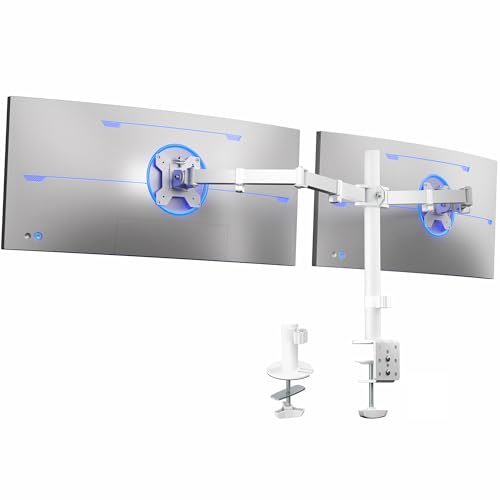 VIVO Dual Ultrawide Monitor Desk Mount, Heavy Duty Fully Adjustable Steel Stand, Holds 2 Computer Screens up to 38 inches and Max 22lbs Each, White, STAND-V038W - color: White, size: 13" - 38"