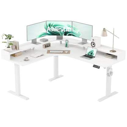 Agilestic L Shaped Standing Desk with Monitor Shelf, 63 Inch, White - color: White, size: 63 x 55 Inch with shelf