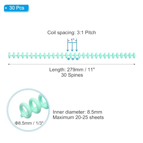 PATIKIL 8.5mm(1/3") Plastic Spiral Binding Coils, 30 Pcs Binding Spirals 20-25 Sheet Capacity Binding Spirals for Binding Paper Sheets, Green - color: Green, size: 8.5mm(1/3")